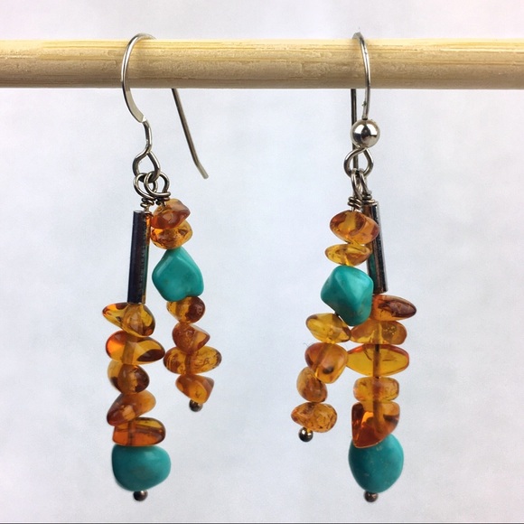 Jay King Amber & Turquoise Gemstone Bracelet & Earrings - Picture 5 of 12